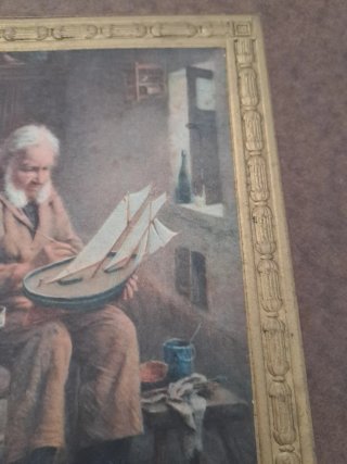 Antiguo cuadro abuelo y niño