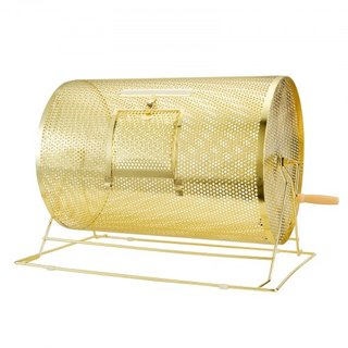 Tambor de Rifa, 14.8 x Ø21.26 pulgadas, Jaula Giratoria de Boletos de Rifa con Acabado en Latón, Capacidad para 10000 Boletos o 300 Pelotas de Ping Pong, Sorteo de Lotería de Metal con Mango de Ma...