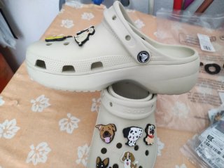 Zuecos Crocs Beige con Jibbitz de Perros