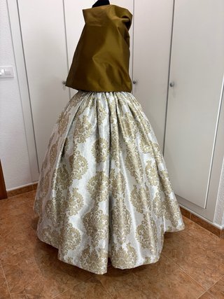 Falda Fallera Brocado Oro y Blanco