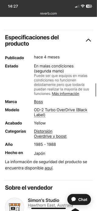 Boss OD-2 año 85/88 Turbo Overdrive Pedal