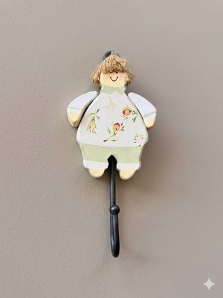 Percha decorativa de madera y metal