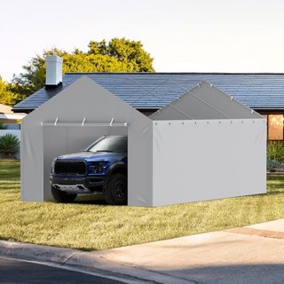 Cubierta de Lona para Carport Reemplazo Pared Lateral 12 x 20 pies, Refugio de Garaje Toldo Resistente al Agua y Protegido contra UV, Instalación Fácil con Bungee de Bola, Gris (Parte Superior y E...