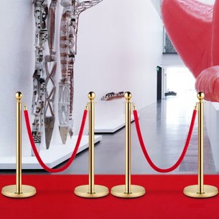 Conjunto de 2 postes de barrera de control de fila de oro con parte superior redonda, soportes de seguridad, divisor de cuerda con cuerda roja de 1.5M, barrera de control de multitudes, columna de...