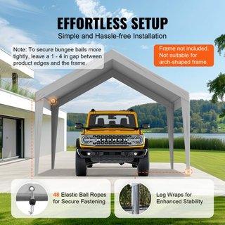 Cubierta de Carport de Reemplazo 12 x 20 pies, Refugio de Carpa Superior para Garaje, Lona Resistente al Agua y Protegida contra UV, Instalación Fácil con Bungee de Bola, Gris (Solo Cubierta Super...