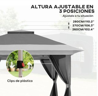 Cenador Plegable 3,6x3,6m Gris/Negro