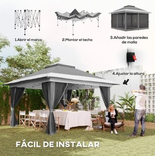 Cenador Plegable 3,6x3,6m Gris/Negro