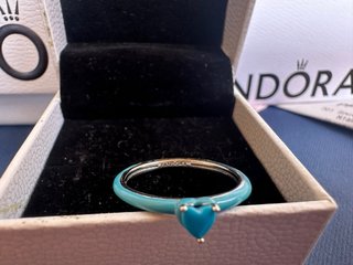 Anillo Pandora Corazón Turquesa Talla 54