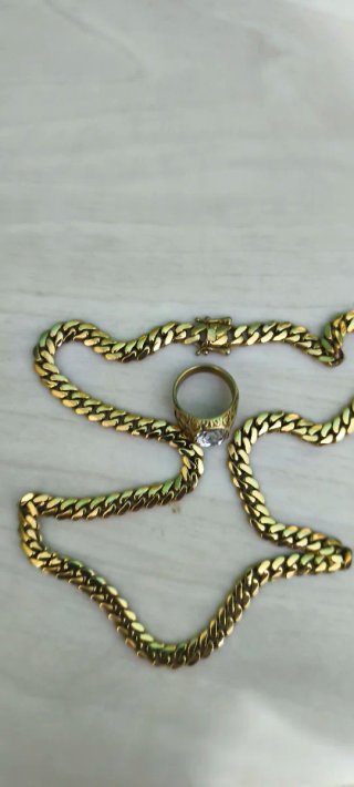 Cadena Cubana Acero Inoxidable 18k y regalo anillo