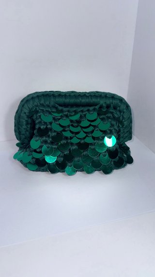 Borsa uncinetto verde con paillettes