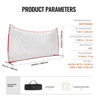 Red de Respaldo Barricada, 20x10 pies Red de Barrera para Deportes de Pelota, Equipo de Práctica Portátil con Bolsa de Transporte, Pantalla de Protección para Entrenamiento de Béisbol, Softbol, La...