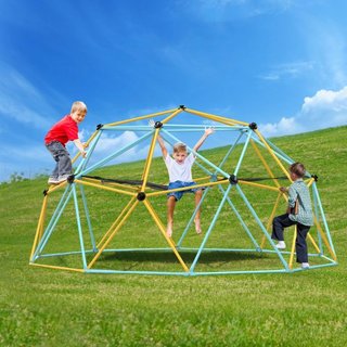 Domo de Escalada, Domo Geométrico de 10FT con Hamaca y Columpio, para Niños de 3 a 10 Años, Gimnasio Jungle que Soporta 750LBS y Fácil Montaje, con Agarre para Escalar, Equipamiento de Juego para ...
