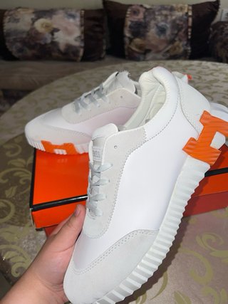 Hermes Zapatillas Blancas Naranja