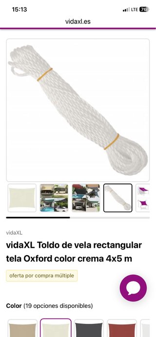 Toldo vela beige 4,5x4,5