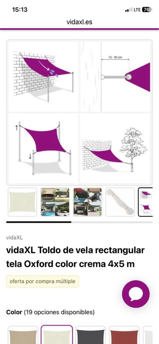 Toldo vela beige 4,5x4,5