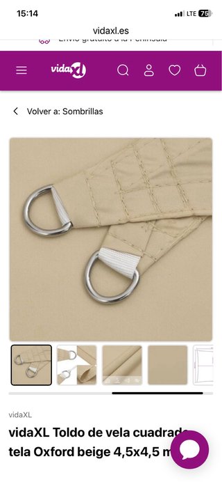 Toldo vela beige 4,5x4,5