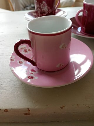 Set 5 Tazze e Piatti in Ceramica Fiori
