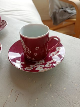 Set 5 Tazze e Piatti in Ceramica Fiori