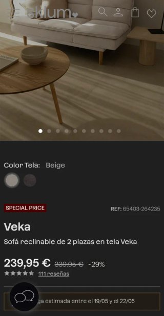 Sofá cama tela Veka 2 plazas beige RECLINABLE