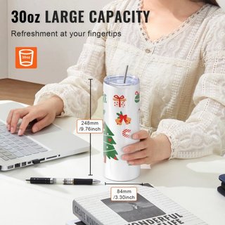 8 Pack de Vasos de Sublimación Rectos, 30 oz/850.5 g Vasos en Blanco al por Mayor, Vasos de Acero Inoxidable de Doble Pared con Popote, Tapa, Cepillo, Base, Envoltura Retráctil, Caja de Regalo, pa...