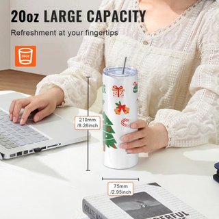 50 Pack de Vasos de Sublimación Rectos, 20 oz/567 g Vasos en Blanco al por Mayor, Vasos de Acero Inoxidable de Doble Pared con Popote, Tapa, Cepillo, Base, Envoltura Retráctil, Caja de Regalo, par...