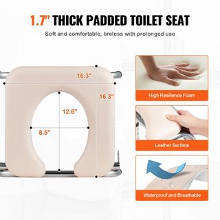Silla de Comodidad, Comodidad de Lado de Cama con Asiento Acolchado, Brazos Plegables, Altura Ajustable en 7 Niveles, Cubo Extraíble de 5.8L, Fácil de Montar, Capacidad de 350LBS, Inodoro Portátil...