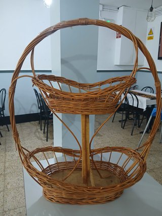 Cesta Mimbre y Paja Artesanal 2 Niveles