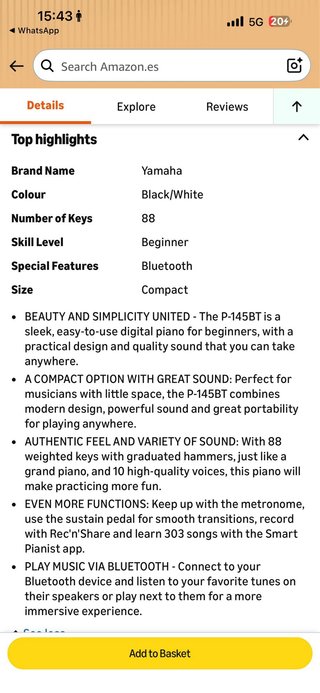 Piano Yamaha P-145BT con soporte y auriculares
