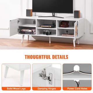 Soporte de TV de Rattan, Gabinete Boho para TV de 55 pulgadas, Soporte de TV de Estilo Moderno de Mediados de Siglo, Consola de TV de Rattan con Estantes Ajustables para Sala de Estar, Sala de Med...