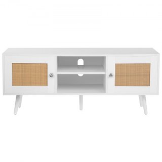 Soporte de TV de Rattan, Gabinete Boho para TV de 55 pulgadas, Soporte de TV de Estilo Moderno de Mediados de Siglo, Consola de TV de Rattan con Estantes Ajustables para Sala de Estar, Sala de Med...
