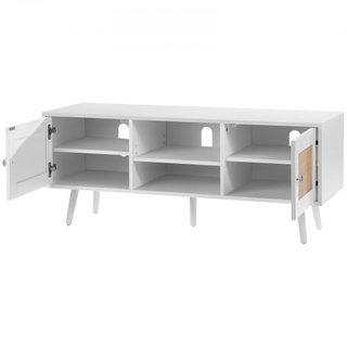 Soporte de TV de Rattan, Gabinete Boho para TV de 55 pulgadas, Soporte de TV de Estilo Moderno de Mediados de Siglo, Consola de TV de Rattan con Estantes Ajustables para Sala de Estar, Sala de Med...