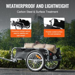 Rimorchio di Carico per Bicicletta, Capacità di Carico 100 lbs, Carrello Bici Pesante, Pieghevole e Rilascio Rapido con Attacco Universale, Ruote 16", Riflettenti...
