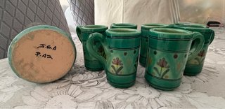 Jarra y 6 Vasos Cerámica Vintage Artesanal