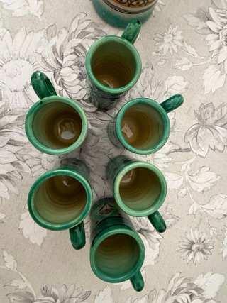 Jarra y 6 Vasos Cerámica Vintage Artesanal