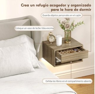 2 Mesitas Noche Flotantes LED Madera