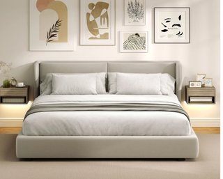 2 Mesitas Noche Flotantes LED Madera