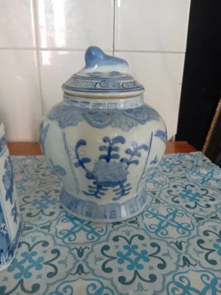 Lote 3 piezas porcelana china azul y blanco