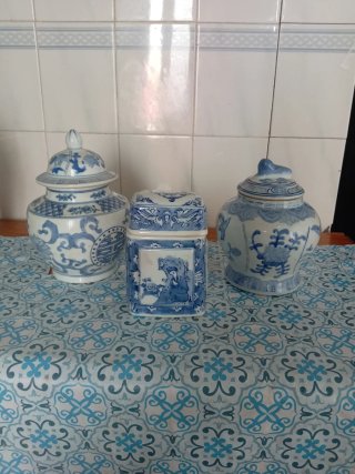 Lote 3 piezas porcelana china azul y blanco