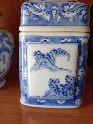 Lote 3 piezas porcelana china azul y blanco una