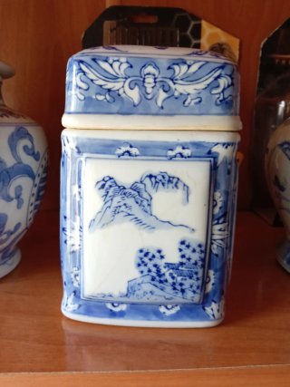 Lote 3 piezas porcelana china azul y blanco una