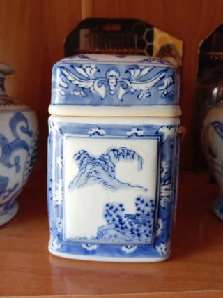 Lote 3 piezas porcelana china azul y blanco una