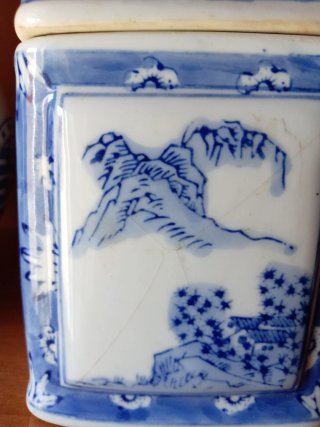 Lote 3 piezas porcelana china azul y blanco una