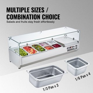 Estación de Preparación de Condimentos Refrigerada, Estación de Condimentos Refrigerada de Encimera de 150 W, con 3 Bandejas de 1/3 y 4 Bandejas de 1/6, Cuerpo de Acero Inoxidable 304 y Tapa de PC...