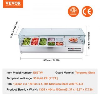 Estación de Preparación de Condimentos Refrigerada, Estación de Condimentos Refrigerada de Encimera de 150 W, con 3 Bandejas de 1/3 y 4 Bandejas de 1/6, Cuerpo de Acero Inoxidable 304 y Tapa de PC...