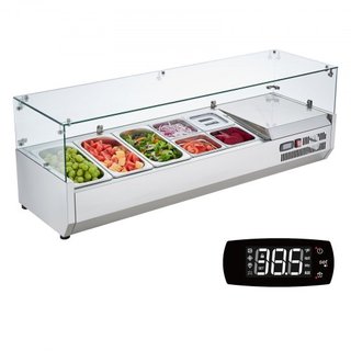 Estación de Preparación de Condimentos Refrigerada, Estación de Condimentos Refrigerada de Encimera de 150 W, con 3 Bandejas de 1/3 y 4 Bandejas de 1/6, Cuerpo de Acero Inoxidable 304 y Tapa de PC...