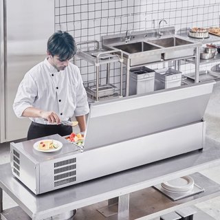 Estación de Preparación de Condimentos Refrigerada, Estación de Condimentos Refrigerada de 155 W para Encimera, con 4 Bandejas de 1/3 y 4 Bandejas de 1/6, Cuerpo de Acero Inoxidable 304 y Tapa de ...