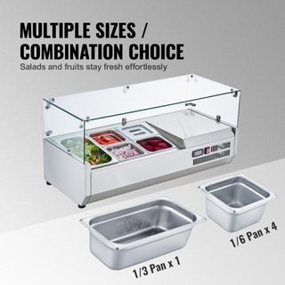 Estación de Preparación de Condimentos Refrigerada, Estación de Condimentos Refrigerada de Encimera de 140 W, con 1 bandeja de 1/3 y 4 bandejas de 1/6, Cuerpo de Acero Inoxidable 304 y Tapa de PC,...