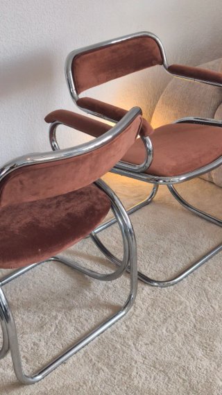 Sillas Vintage Cromadas Mid Century Marrón