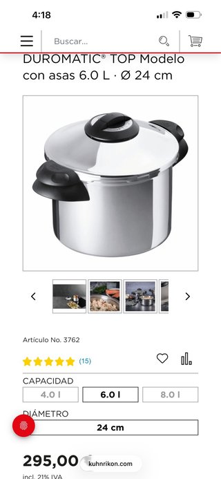 Olla a presión Duromatic Confort 6L Kuhn Rikon