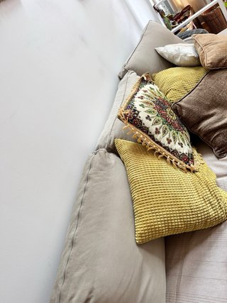 Cojines respaldo sillón beige tela